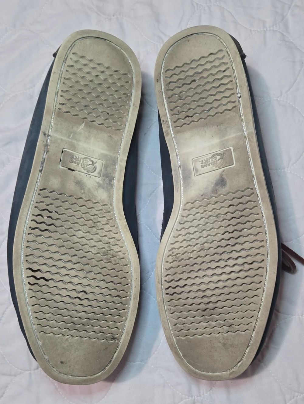 Men's Two-Tone Leather Boat Shoes in Navy, Gray and Brown Mens Size 10.5